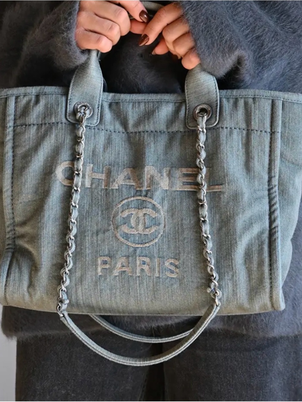 Chanel Large Deauville - Light Washed Denim | Brushed Silver Hardware medium